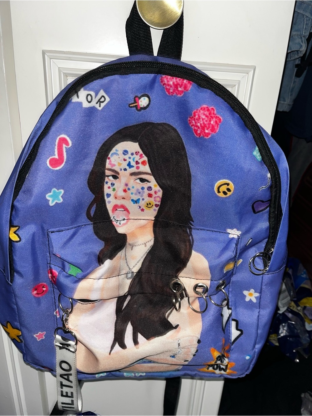 Olivia Rodrigo Purple Graphic Women’s Backpack with Ring Details
